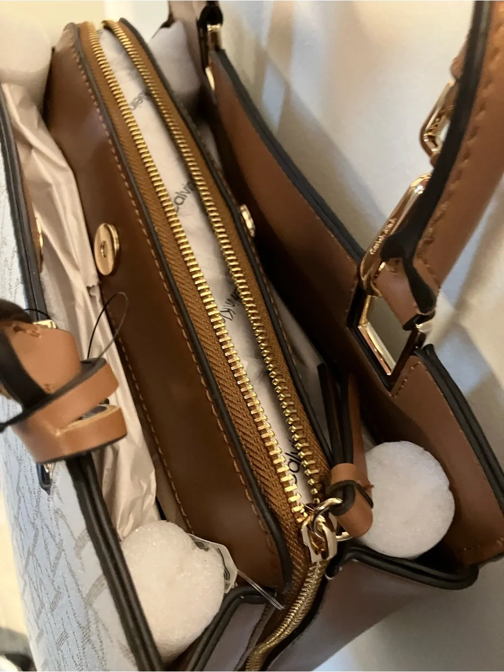 * NWT Calvin Klein Arianne Monogram Triple Compartment Satchel Crossbody Bag